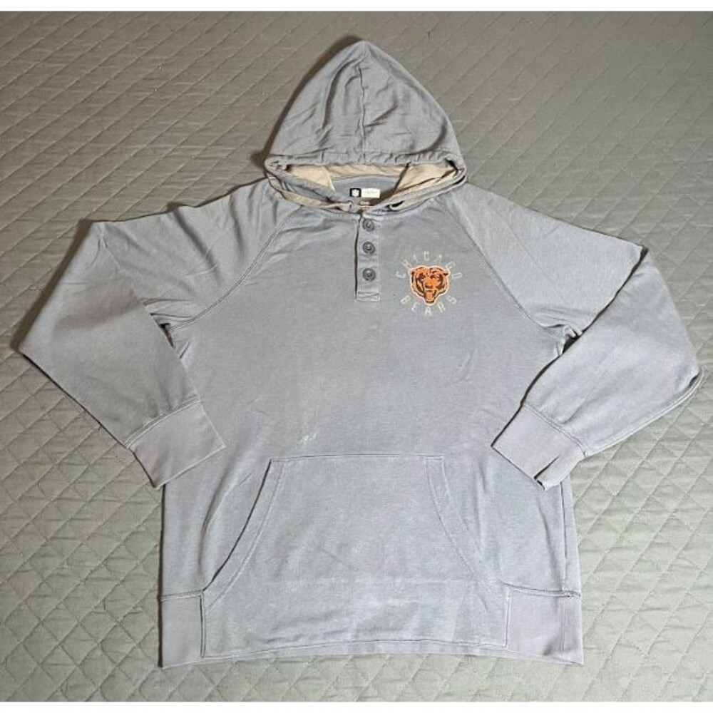 Chicago Bears NFL Team Apparel Men's 3-Button Pullover Hoodie Sweatshirt Blue, L